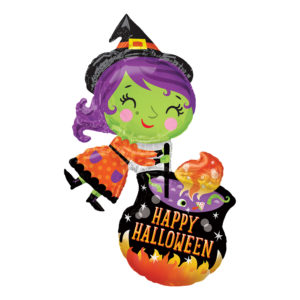 Folieballong Häxa med Kittel Happy Halloween - 1-pack