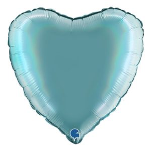 Folieballong Holografisk Blågrön Hjärta