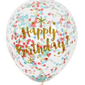 Ballonger Happy Birthday med färgkonfetti