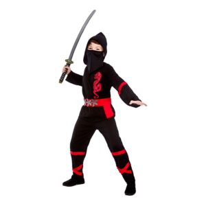 Svart/Röd Power Ninja Barn Maskeraddräkt - X-Large (11-13 år)