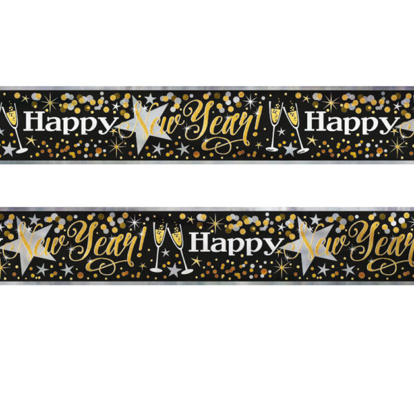 Happy New Year Banderoll Svart
