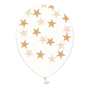 Ballonger Transparenta med Guldstjärnor - 6-pack
