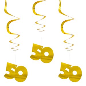 Swirls 50 Guld Hängande Dekoration - 3-pack